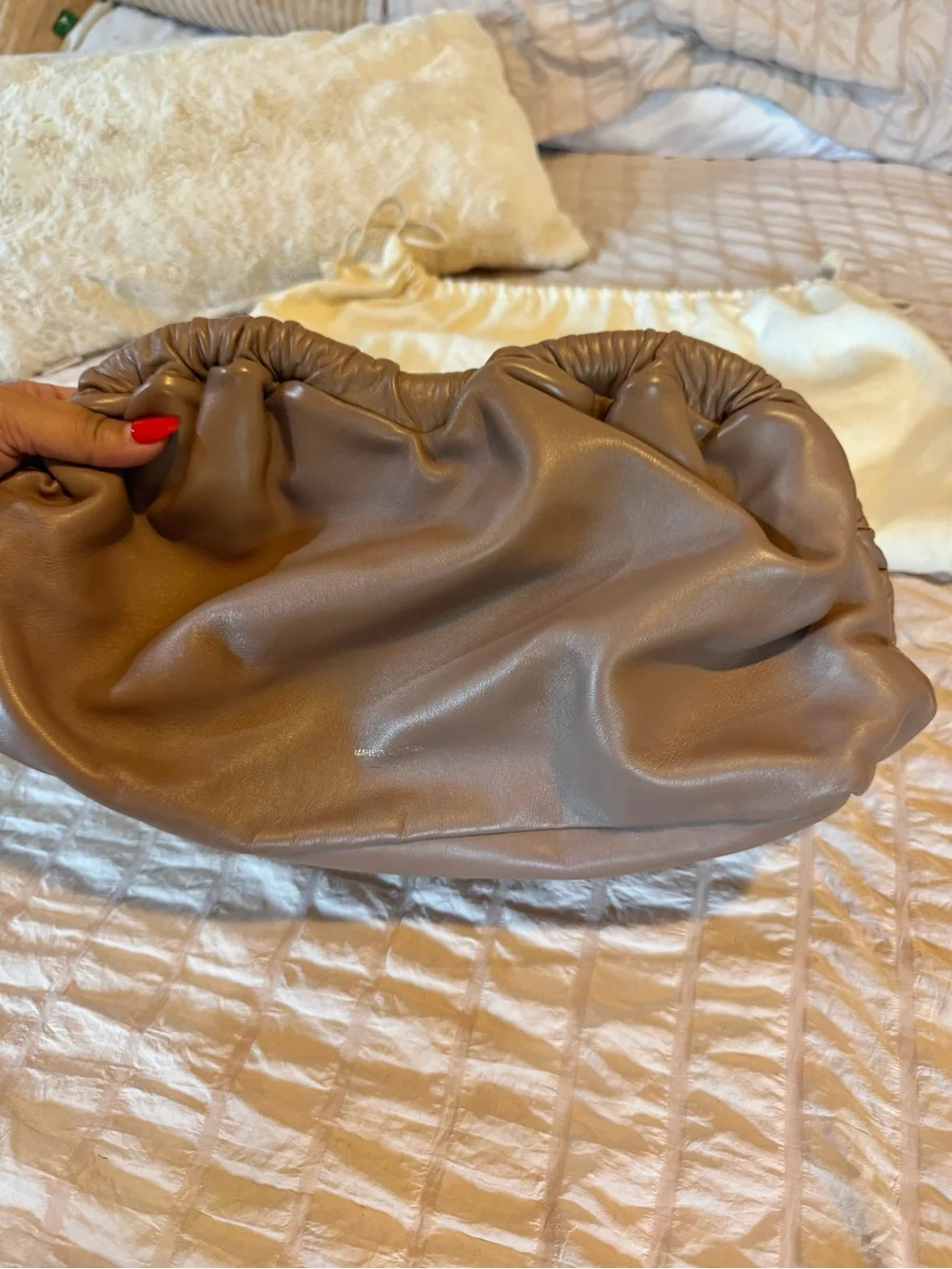 Mansur Gavriel Gathered Leather Clutch in Taupe Brown